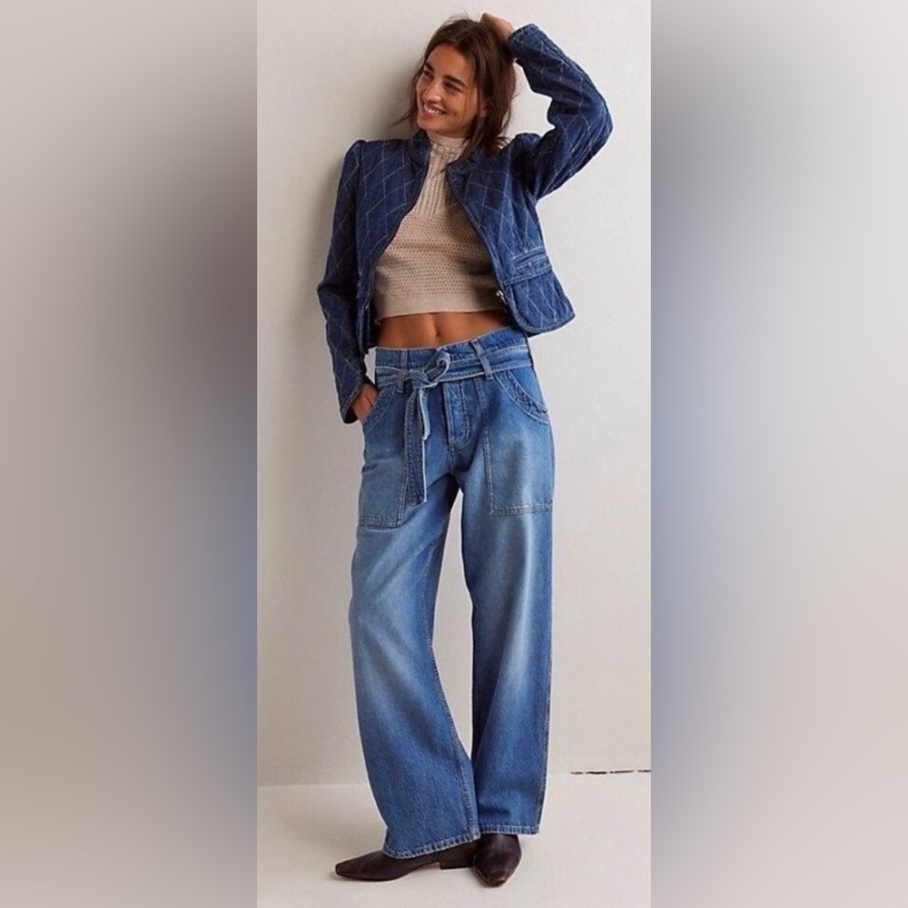 Free People We‎ The Free Blue Jay Belted Boyfriend Jeans Size 27 NWT Women’s